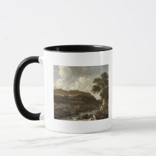 Bergige bewaldete Landschaft mit einem Strom Tasse