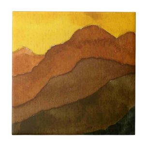 Bergketten mit gelbem Sonnenaufgang Fliese