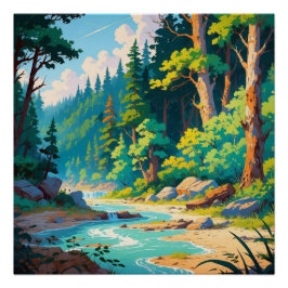 Bergland Escape - ruhige Waldlandschaft Poster