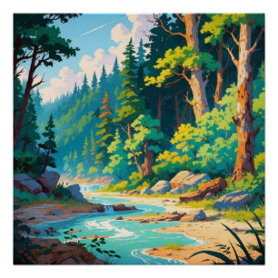 Bergland Escape - ruhige Waldlandschaft Poster