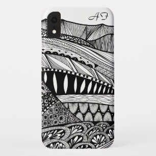 Berglandschaft abstrakte Schwarz-weiße Doodle-Kun Case-Mate iPhone Hülle