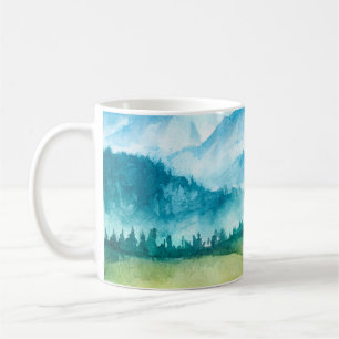 Berglandschaft. Aquarellbild. Kaffeetasse