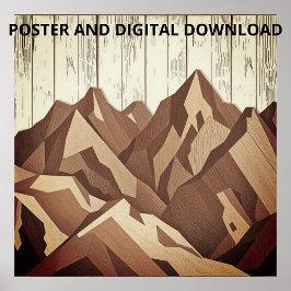 Berglandschaft auf dem rustikalen Waldgrund Poster