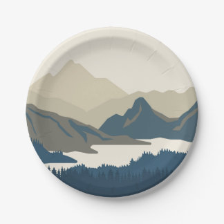 Berglandschaft im Abend Pappteller