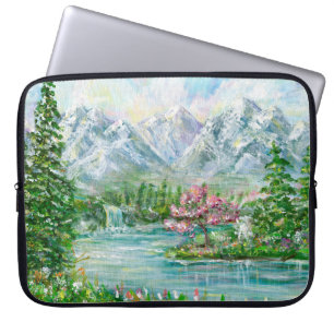 Berglandschaft im Frühling. Original Acrylhand p Laptopschutzhülle