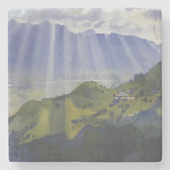 Berglandschaft in der Schweiz (Serebriakova) Steinuntersetzer (Vorderseite)