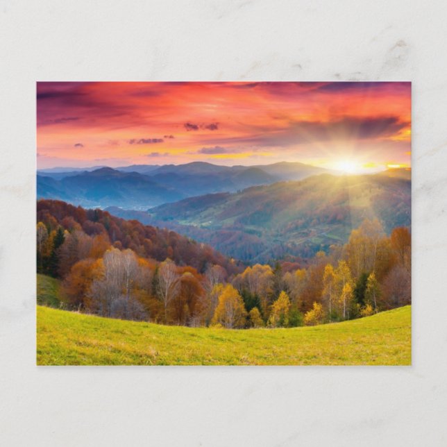 Berglandschaft mit Wald Postkarte (Vorderseite)