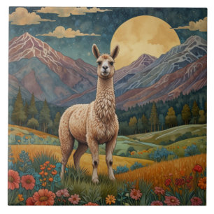 Berglandschaft Retro boho llama Fliese