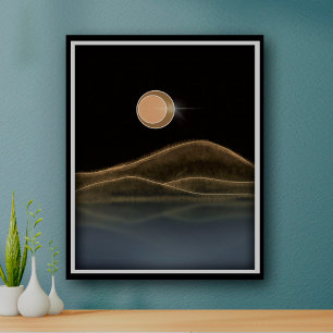 Berglandschaft Retro-Mondlicht Poster