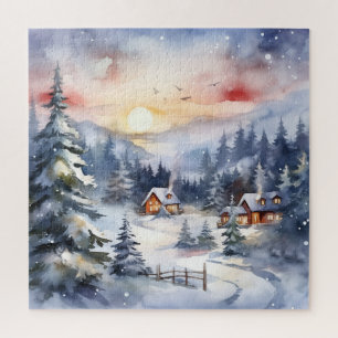 Berglandschaft und Dorf in einer schneebedeckten S