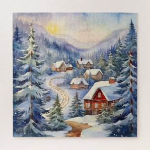 Berglandschaft und Dorf in einer schneebedeckten S