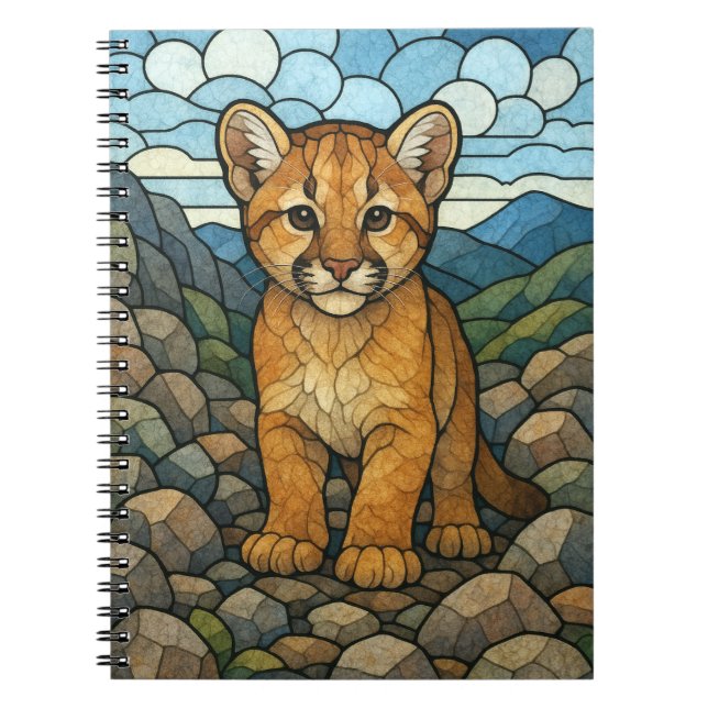 Berglöwe, Buntglas, digitale Kunst Notizblock (Vorderseite)
