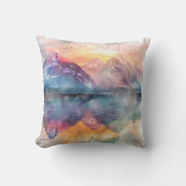 Bergreflektion - Wasserfarben-Kissen Kissen (Vorderseite)
