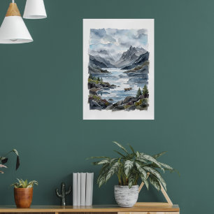 Bergsee-Aquarell-Landschaftskunstposter S Poster