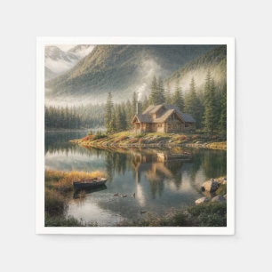 Bergsee Cabin mit Rowboat Serviette