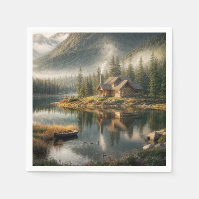 Bergsee Cabin mit Rowboat Serviette (Vorderseite)