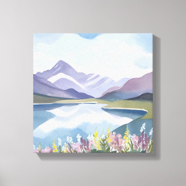 Bergsee | Floral Wasserfarbe Landschaft Leinwanddruck (Vorderseite)