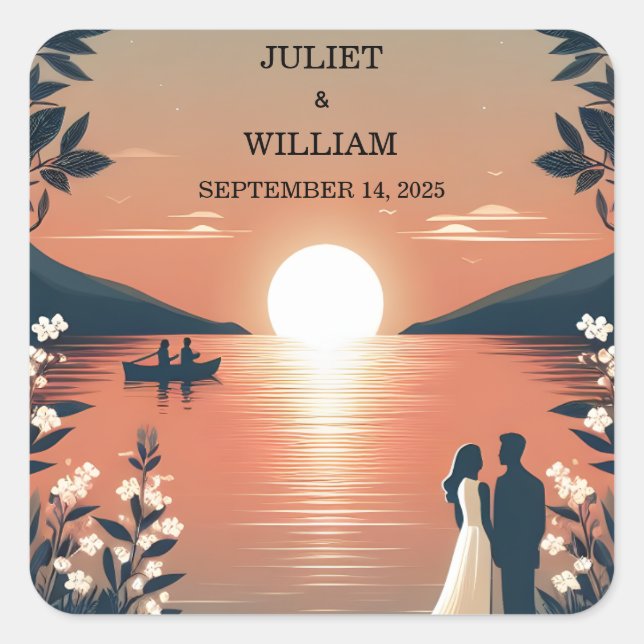 Bergsee Forest Outdoor Lake Wedding Quadratischer Aufkleber (Vorderseite)