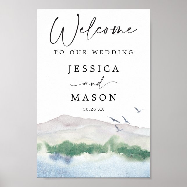 Bergsee Hochzeit Begrüßungszeichen Poster (Vorne)