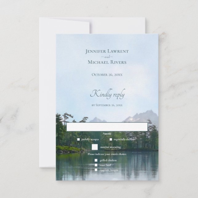 Bergsee - Hochzeit der rustikalen Natur RSVP Karte (Vorderseite)