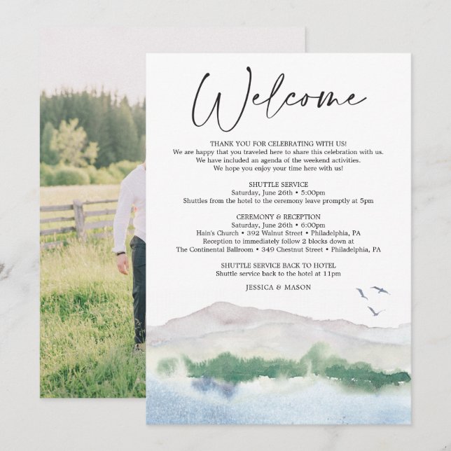 Bergsee Hochzeit Willkommensbrief Programm (Vorne/Hinten)
