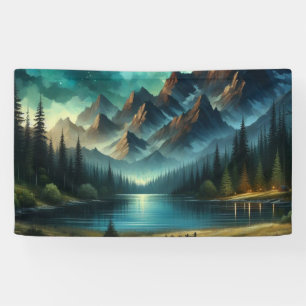 Bergsee/Hütte unter den Sternen Banner