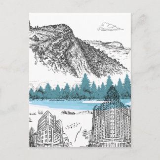 Bergsee Lodge Illustration Naturlandschaft Postkarte