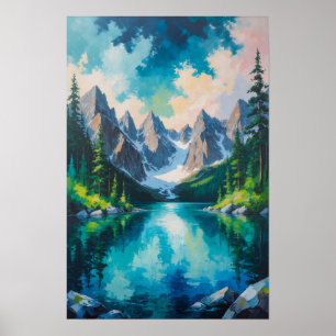 Bergsee mit Kiefernwald Reflexionslandschaft Poster