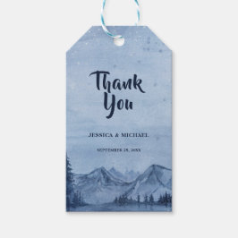 Bergsee Pine Trees Blaue Wasserfarbe Hochzeit Geschenkanhänger