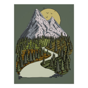 Bergsee Ruhe: Sonnenuntergang erwartet Poster