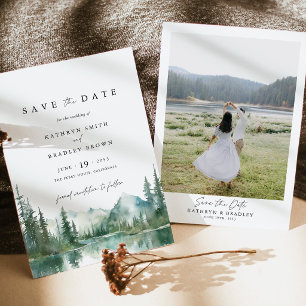Bergsee-Wald-Foto-Rückseite Hochzeit Save The Date