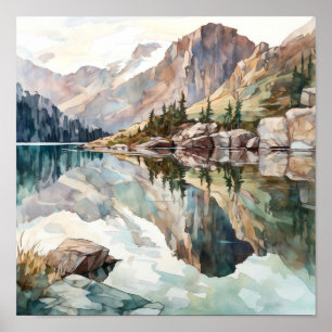 Bergsee Wasserfarbenen Malerei Kunst, Dichtung und Poster