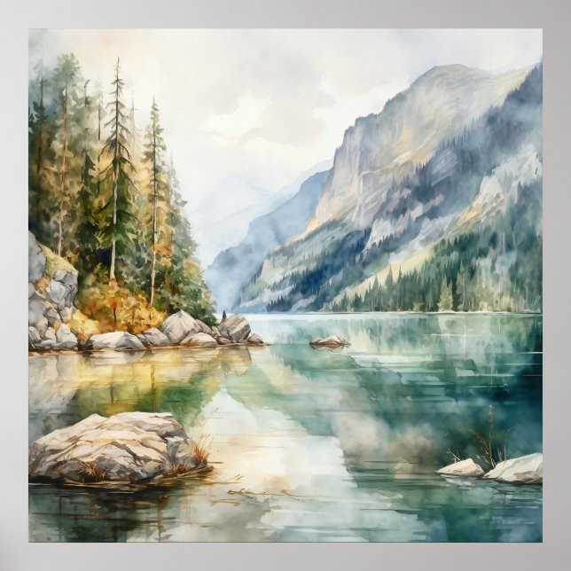 Bergsee Wasserfarbenen Malerei Kunst, Dichtung und Poster (Vorne)