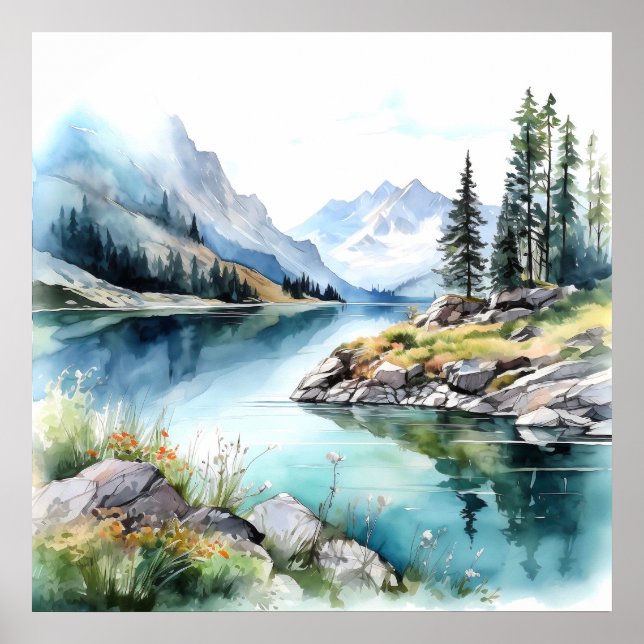 Bergsee Wasserfarbenen Malerei Kunst, Dichtung und Poster (Vorne)