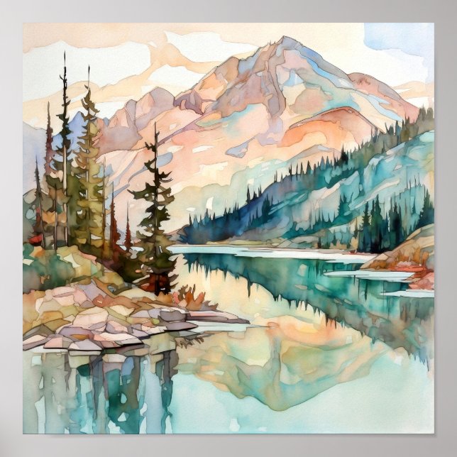 Bergsee Wasserfarbenen Malerei Kunst, Dichtung und Poster (Vorne)