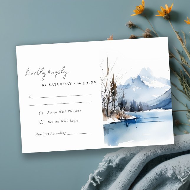 Bergsee Winterlandschaft Hochzeitsempfang RSVP Karte (Von Creator hochgeladen)