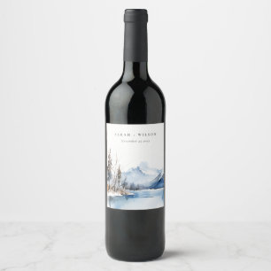 Bergsee Winterschnee Landschaft Hochzeit Weinetikett
