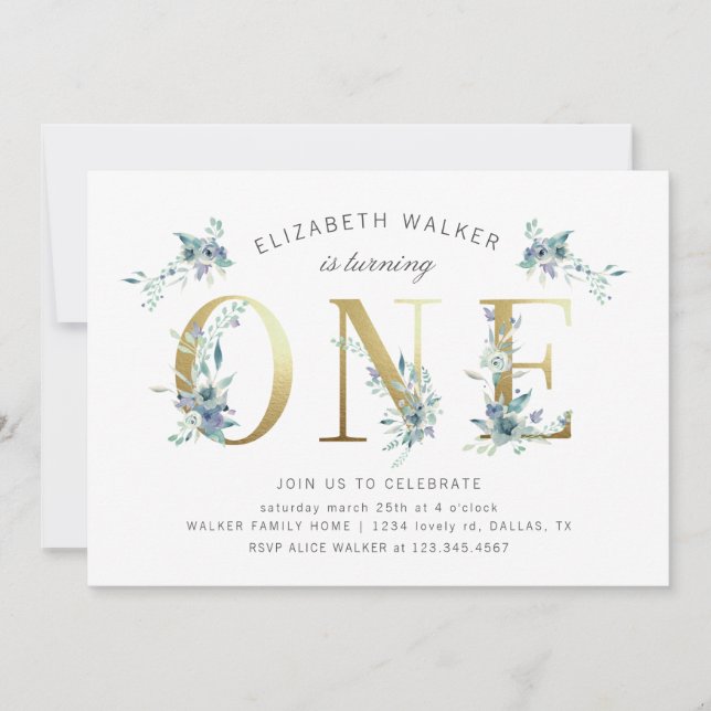 Bergsommer Blüte erste Geburtstagseinladung (Vorderseite)