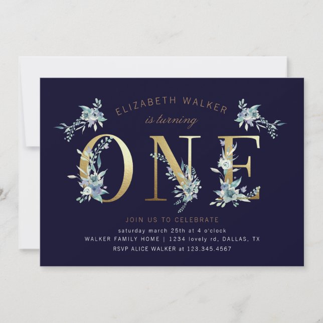 Bergsommer Blüte erste Geburtstagseinladung (Vorderseite)