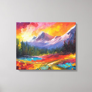 Bergsonnenaufgang Farbige Impressionistische Kunst Leinwanddruck