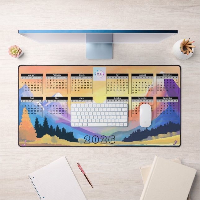 BergSonnenuntergang - Firmenkalender 2026 Schreibtischunterlage (Büro 1)