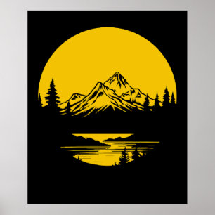 Bergsonnenuntergang Im Freien Natur Silhouette Poster