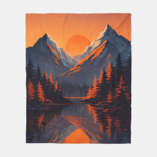 Bergsonnenuntergang Reflexion Feuerorange Himmel  Fleecedecke