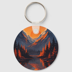Bergsonnenuntergang Reflexion Feuerorange Himmel  Schlüsselanhänger