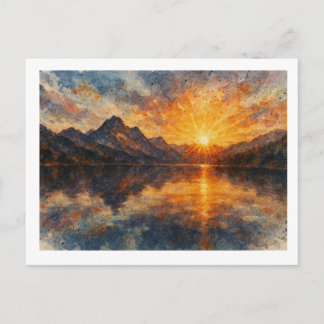 Bergsonnenuntergang über dem See,  Postkarte