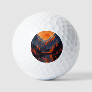Bergsonnenuntergangsreflexion Feuerorange Himmel  Golfball