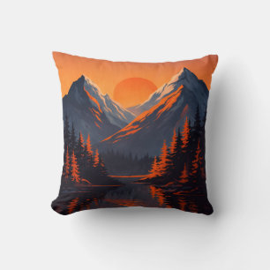 Bergsonnenuntergangsreflexion Feuerorange Himmel  Kissen