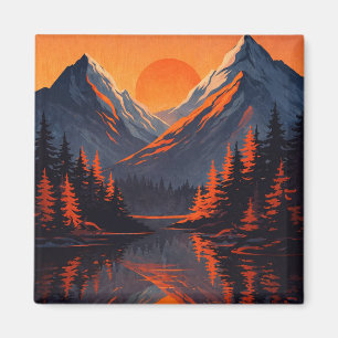 Bergsonnenuntergangsreflexion Feuerorange Himmel Magnet