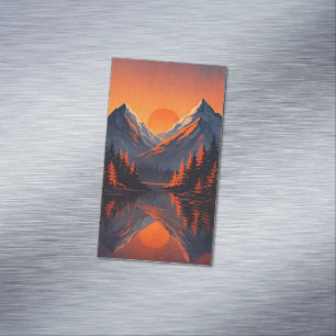 Bergsonnenuntergangsreflexion Feuerorange Himmel  Magnetische Visitenkarte