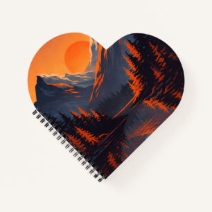 Bergsonnenuntergangsreflexion Feuerorange Himmel Notizbuch